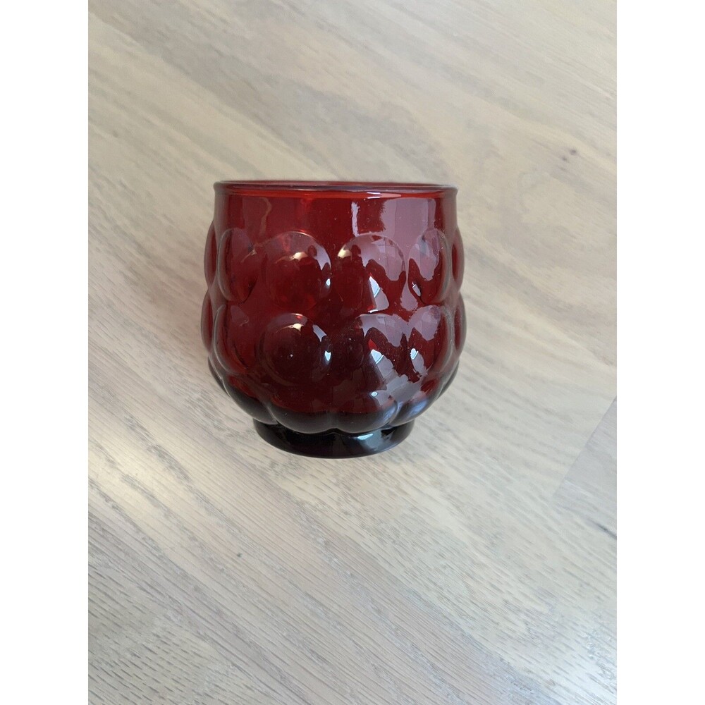 Vintage Anchor Hocking Royal Ruby Bubble Candle Votive Beautiful Red Glass